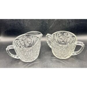 Vintage 1960s Retired Anchor Hocking Stars & Bars Open Sugar Bowl & Creamer